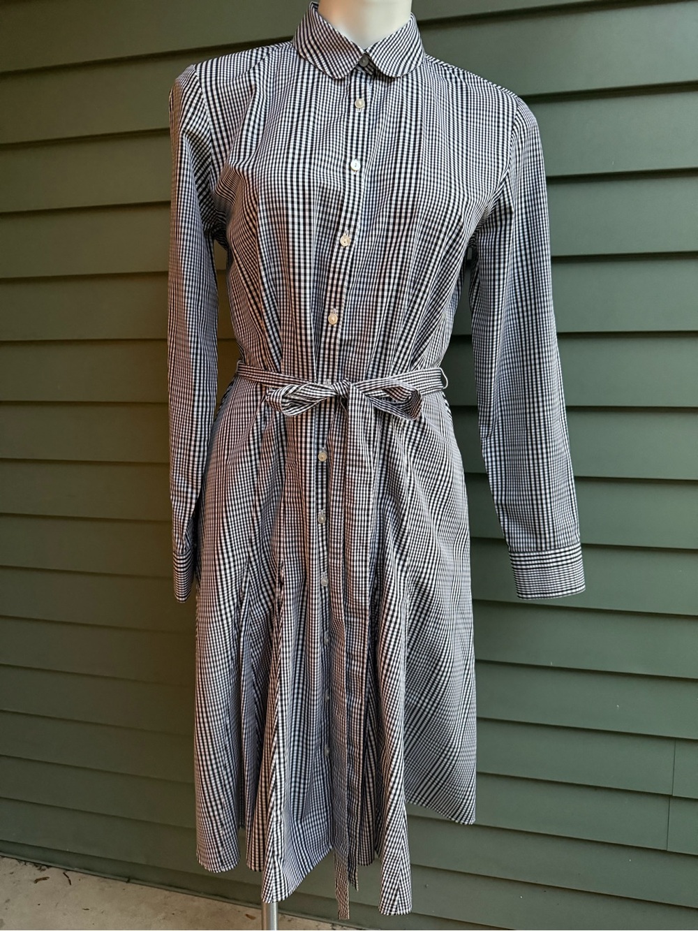 Brooks Brothers Classic Black & White Checked Shirt Dress with Tie Waist